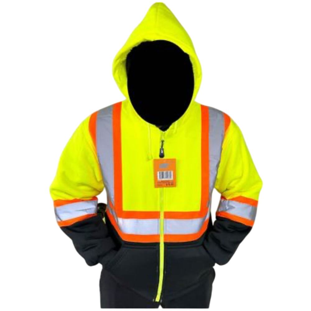 HIGH VIS YELLOW BLACK HOODIE WITH FLEECE LINGING SIZE FROM S TO 5XL